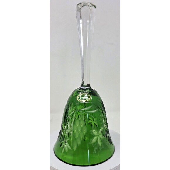 Vintage Ajka Masala Green 24% Lead Crystal Bell Hand Cut To Clear Hungary 7” - Picture 2 of 12